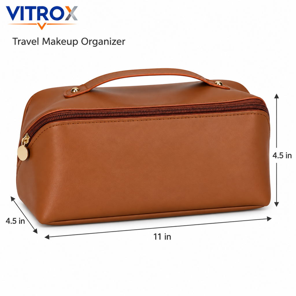 Brown Travel Makeup Organizer Bag