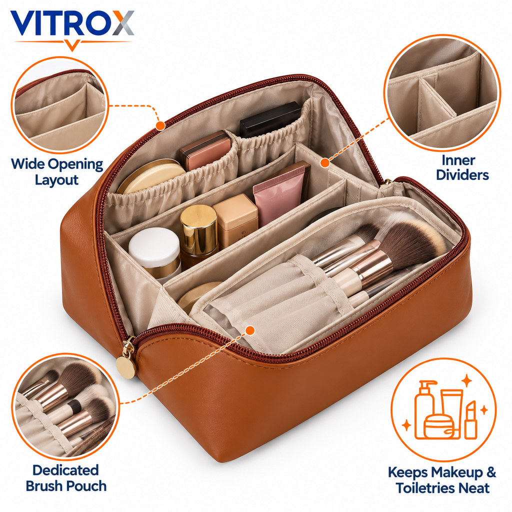 Brown Travel Makeup Organizer Bag