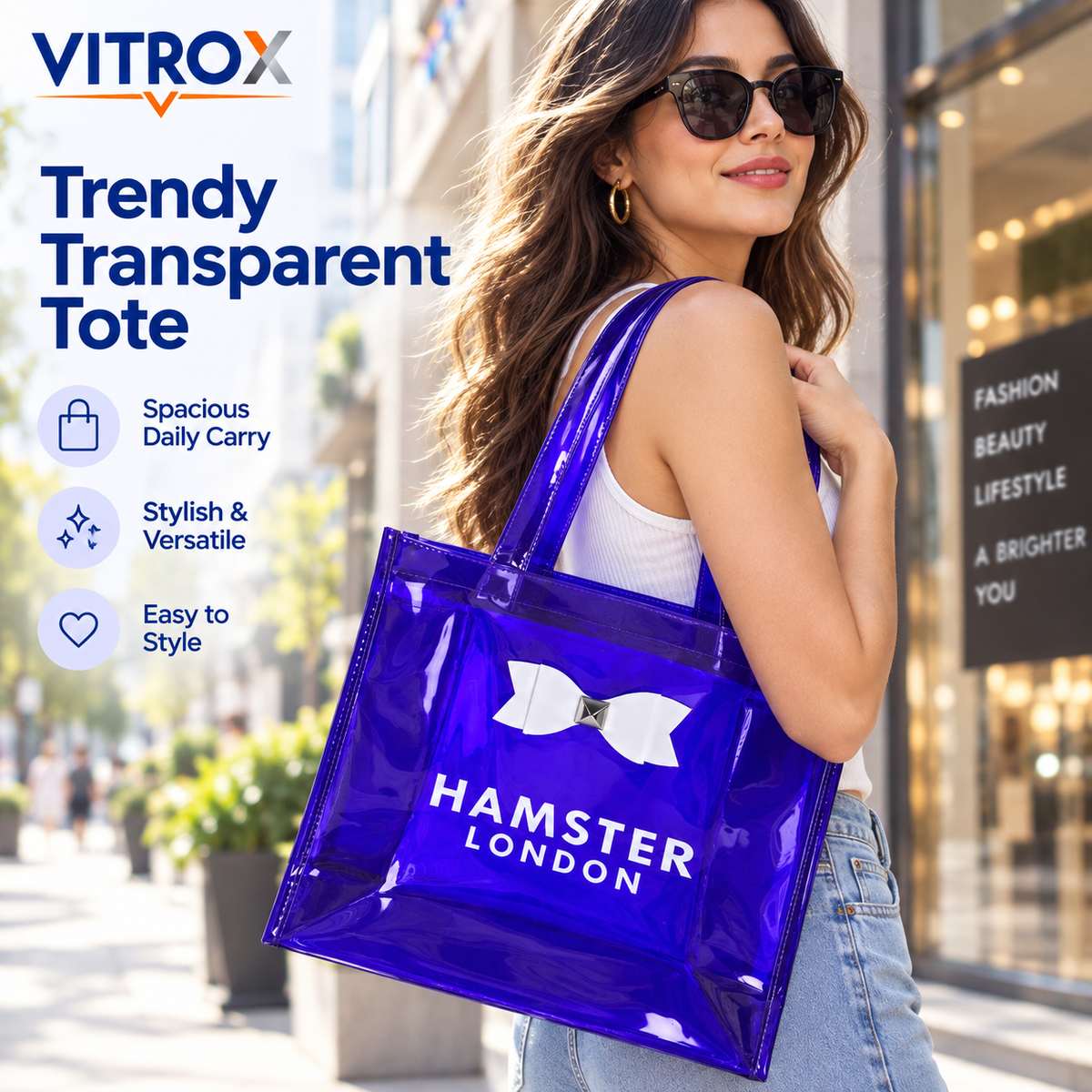 Transparent Glossy Tote Bag with Bow Accent