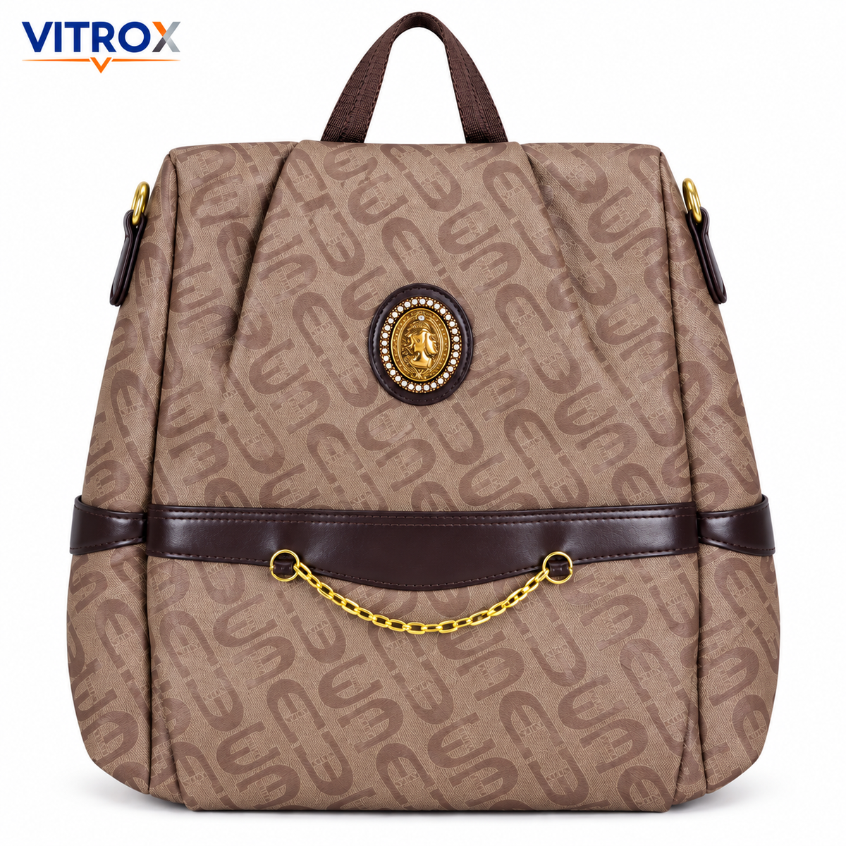 Taupe Monogram Convertible Backpack Bag with Detachable Strap