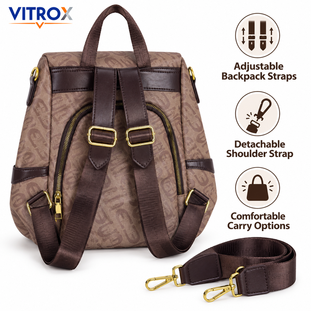 Taupe Monogram Convertible Backpack Bag with Detachable Strap