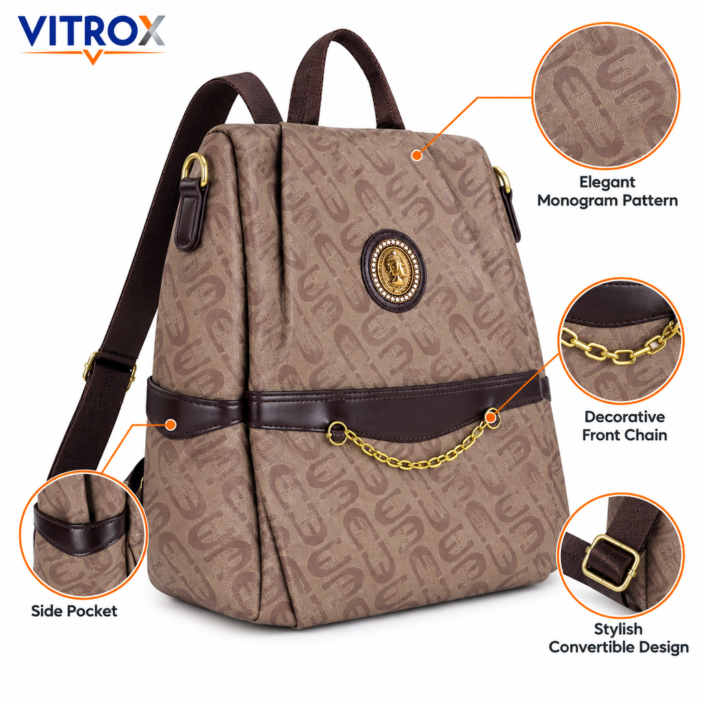 Taupe Monogram Convertible Backpack Bag with Detachable Strap