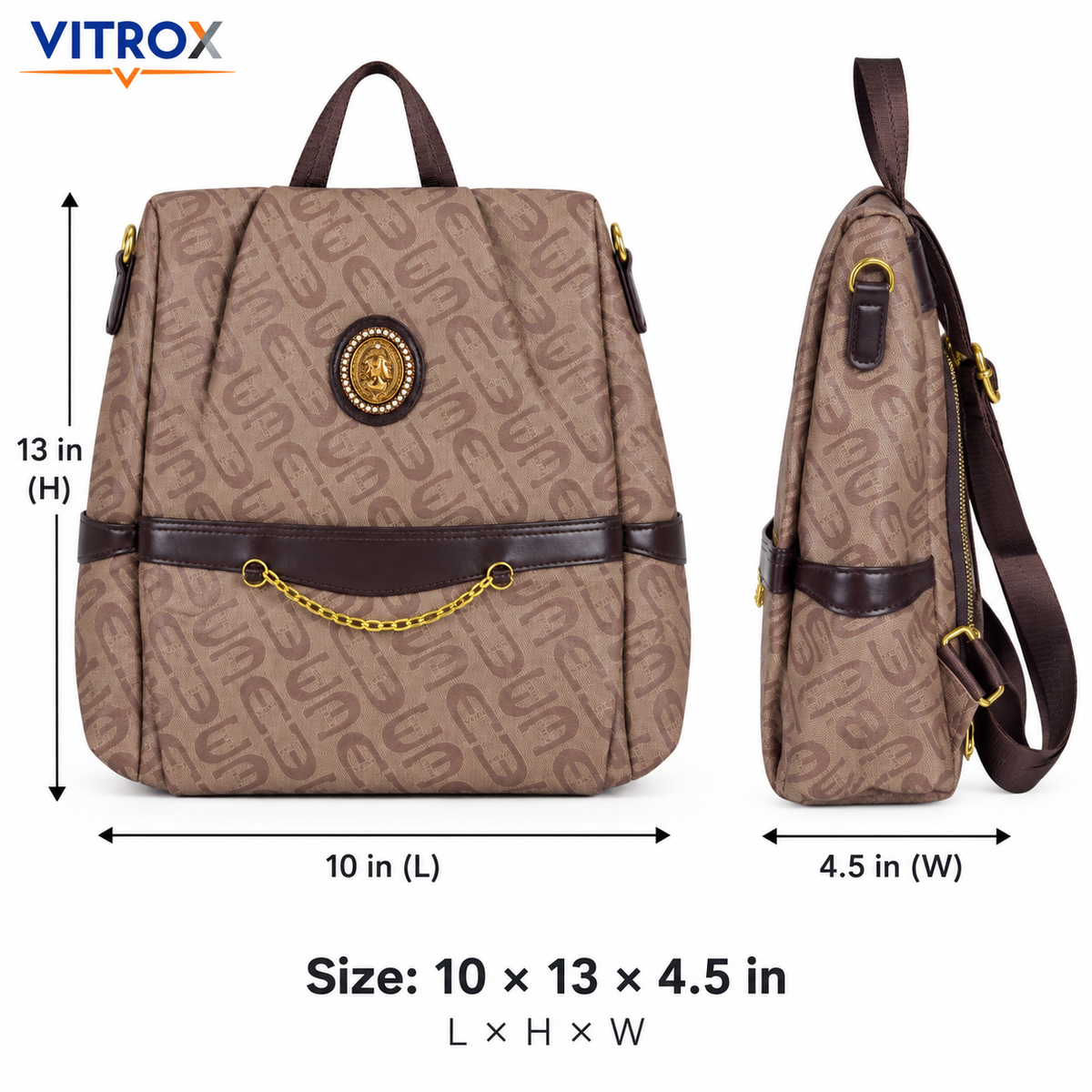 Taupe Monogram Convertible Backpack Bag with Detachable Strap
