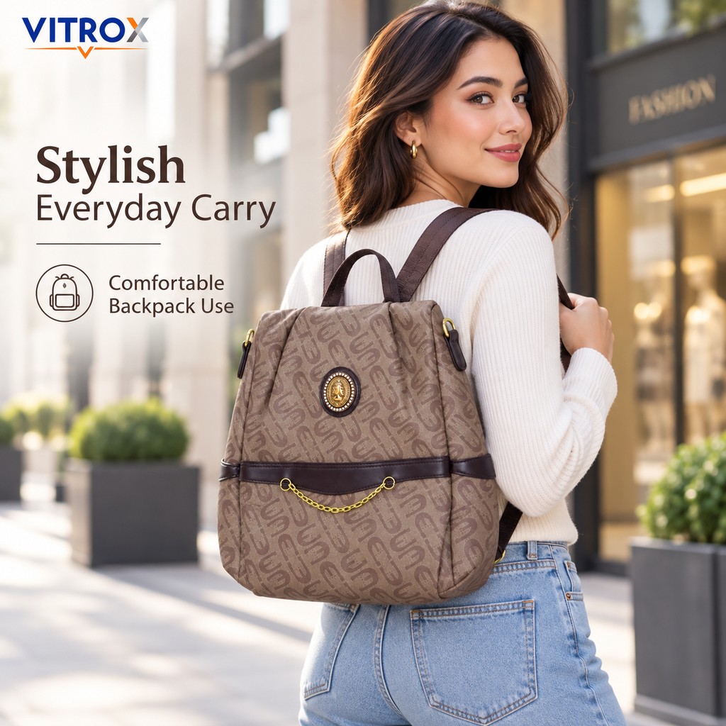 Taupe Monogram Convertible Backpack Bag with Detachable Strap