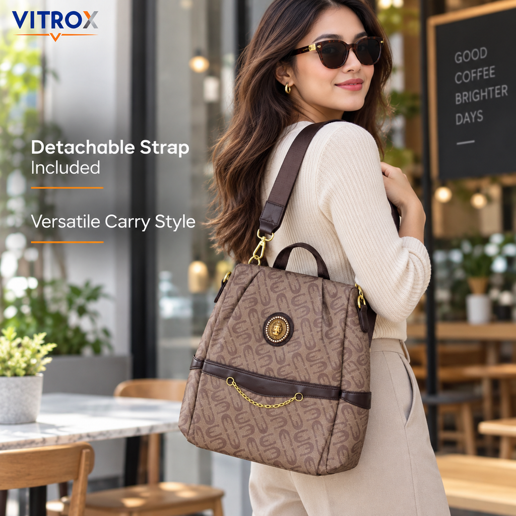 Taupe Monogram Convertible Backpack Bag with Detachable Strap