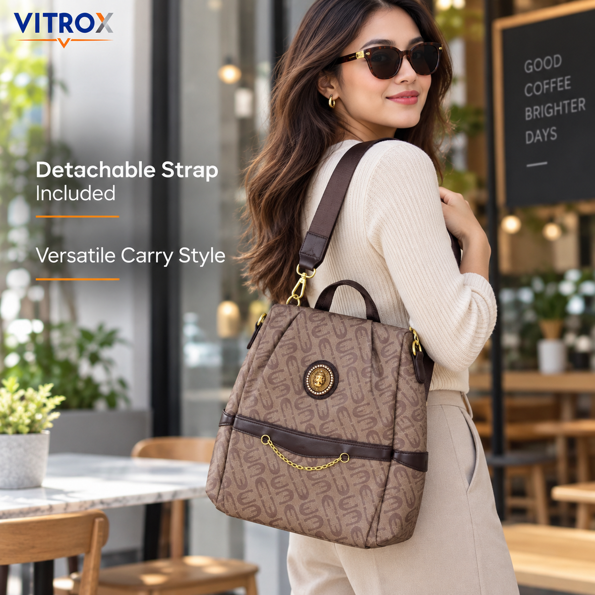 Taupe Monogram Convertible Backpack Bag with Detachable Strap