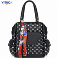2-Way Convertible Printed Backpack Shoulder Bag with Scarf Accent