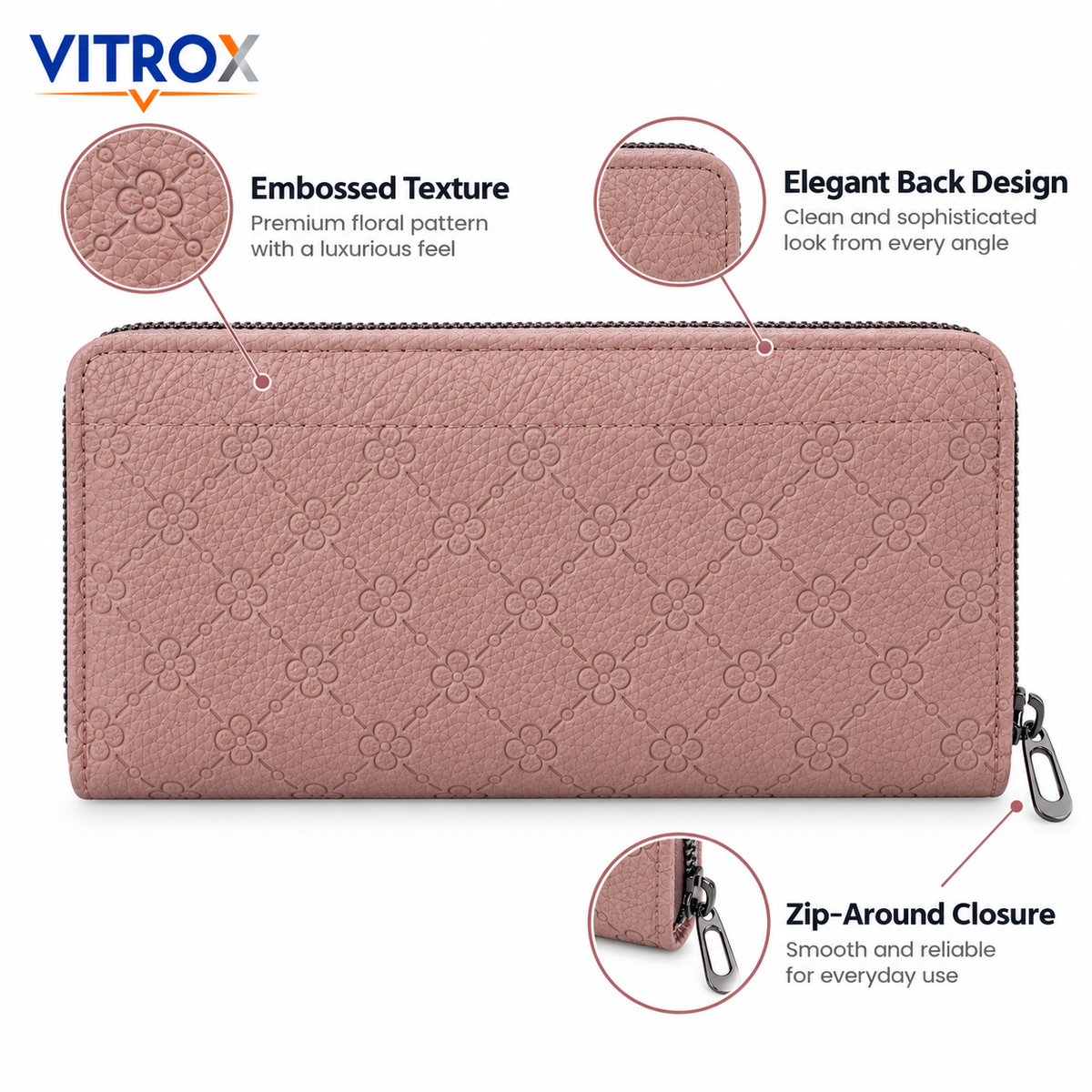 Women’s Zip Around Textured Long Wallet