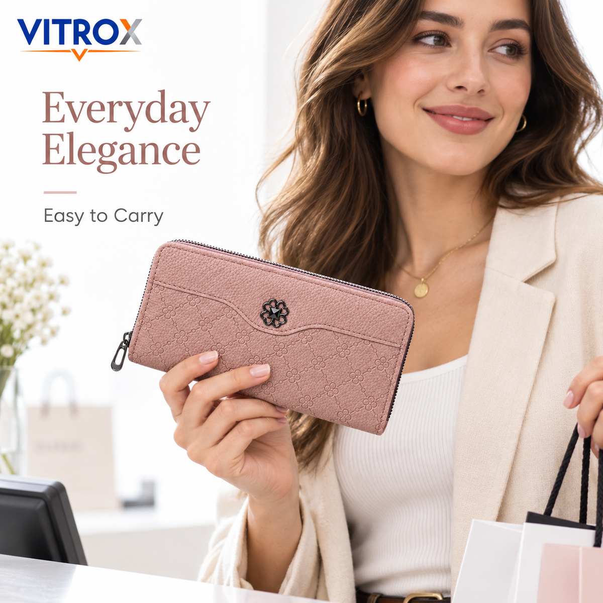 Women’s Zip Around Textured Long Wallet