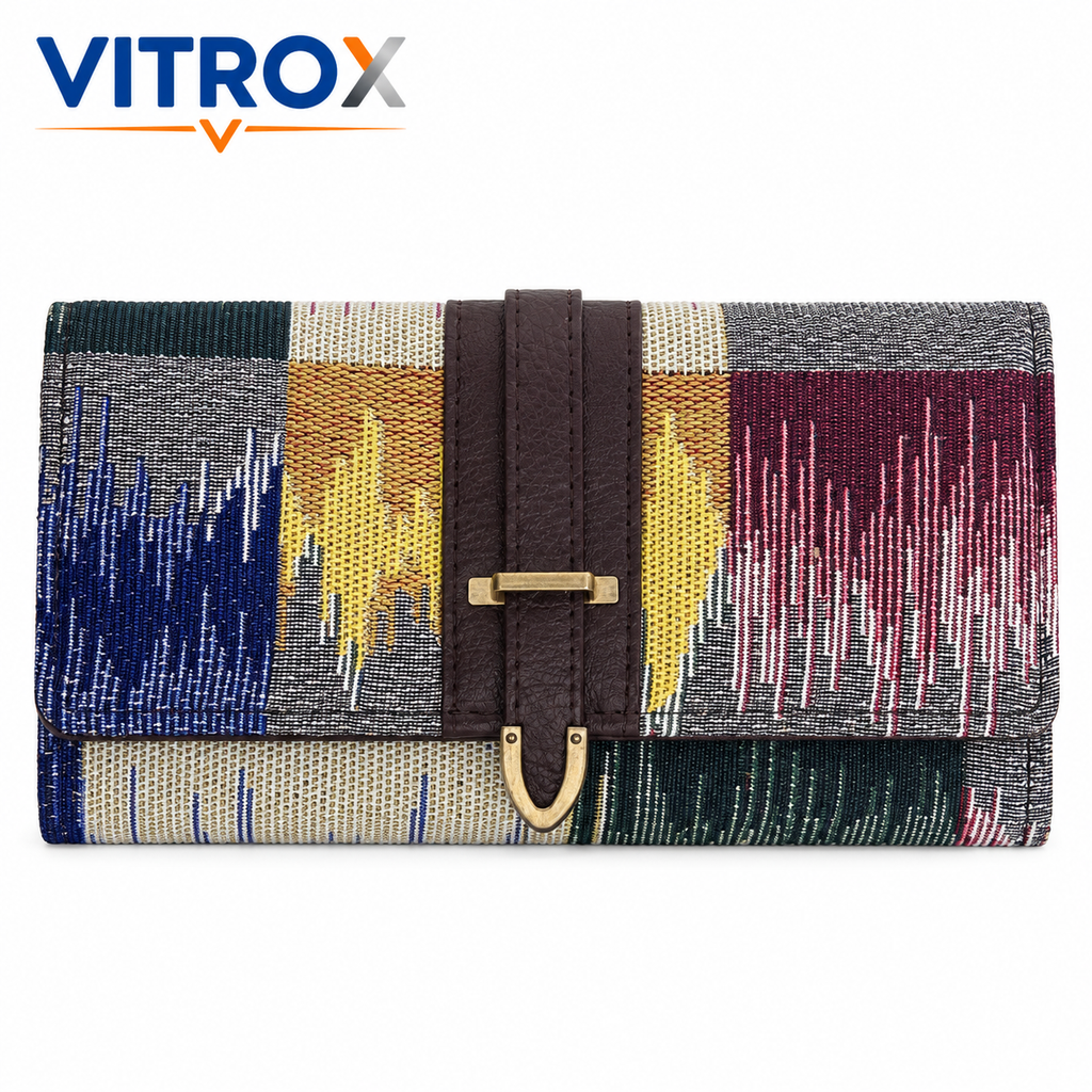 Women’s Woven Patchwork Long Wallet Clutch
