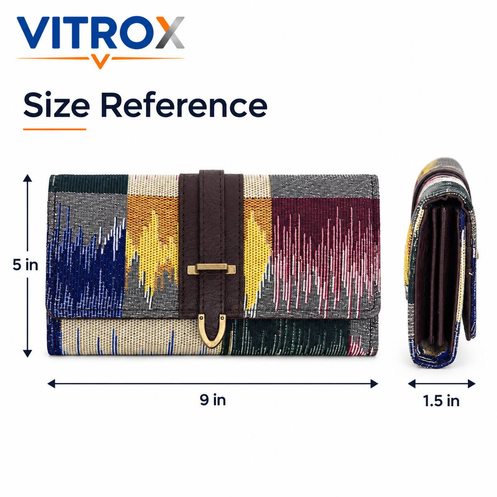 Women’s Woven Patchwork Long Wallet Clutch