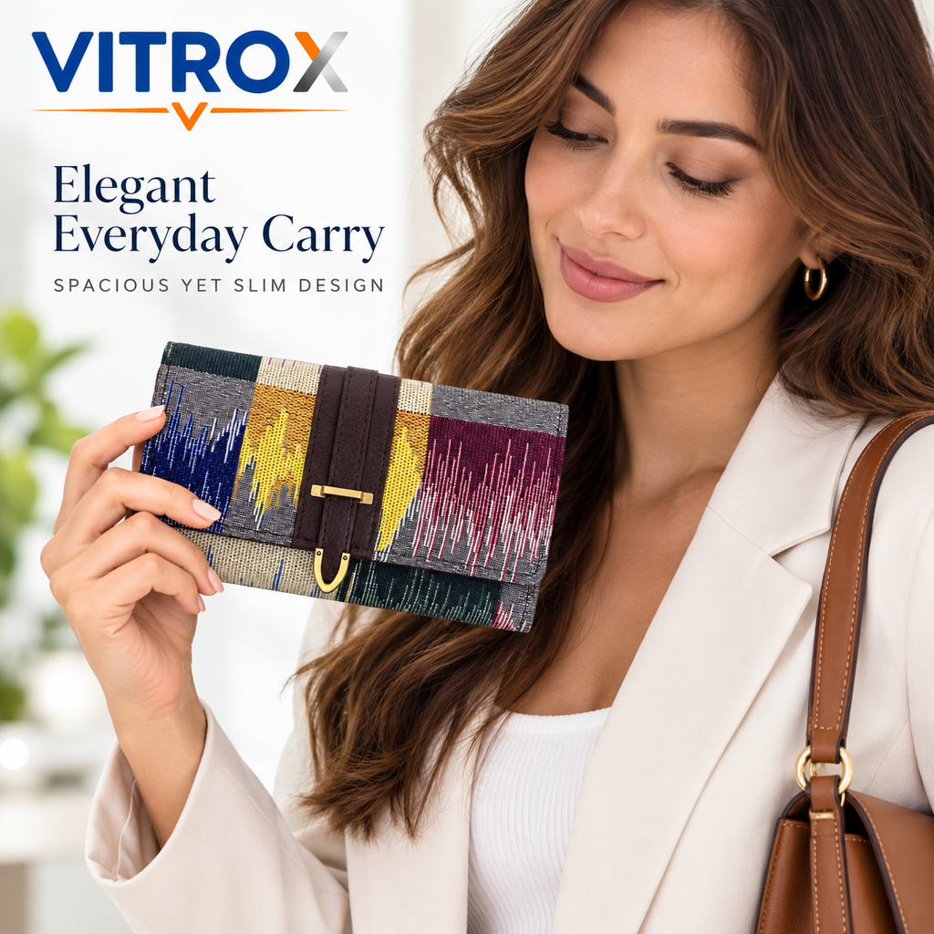Women’s Woven Patchwork Long Wallet Clutch