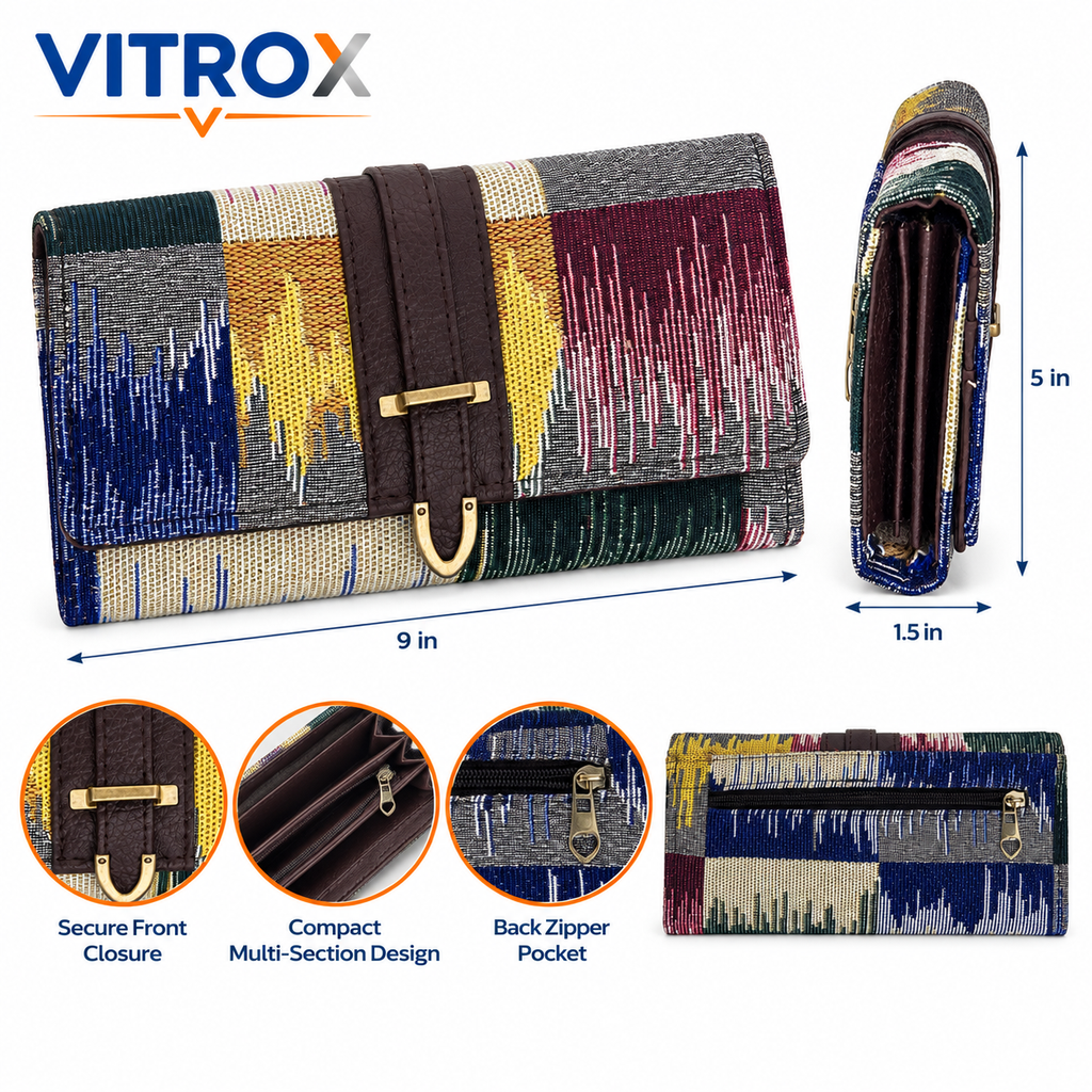 Women’s Woven Patchwork Long Wallet Clutch
