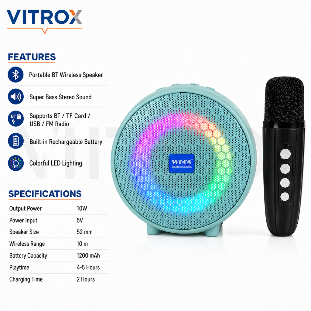 Portable BT Wireless Karaoke Speaker with Wireless Microphone
