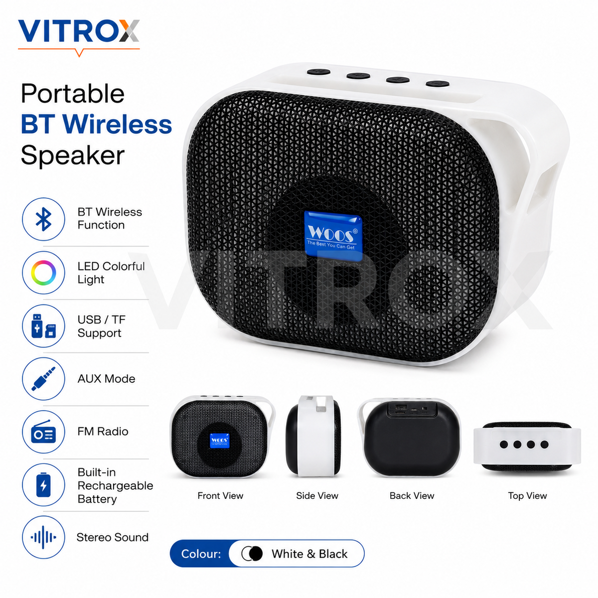 Portable BT Wireless Speaker with LED Colorful Light
