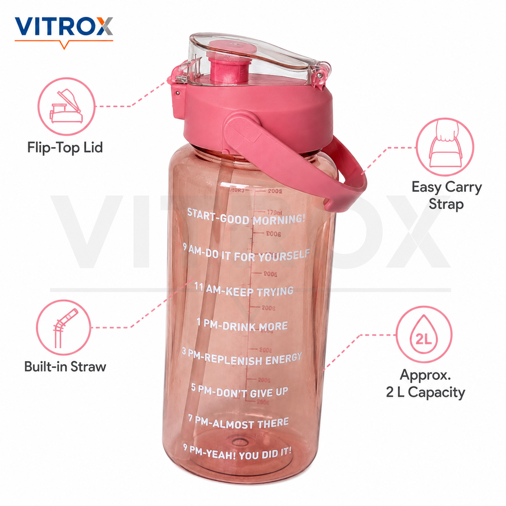 2L Motivational Sipper Water Bottle with Straw