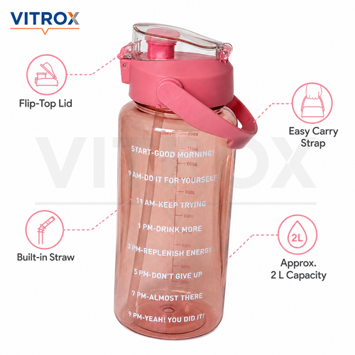 2L Motivational Sipper Water Bottle with Straw