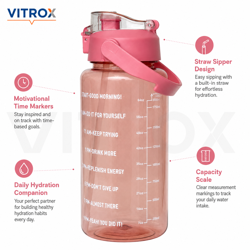 2L Motivational Sipper Water Bottle with Straw