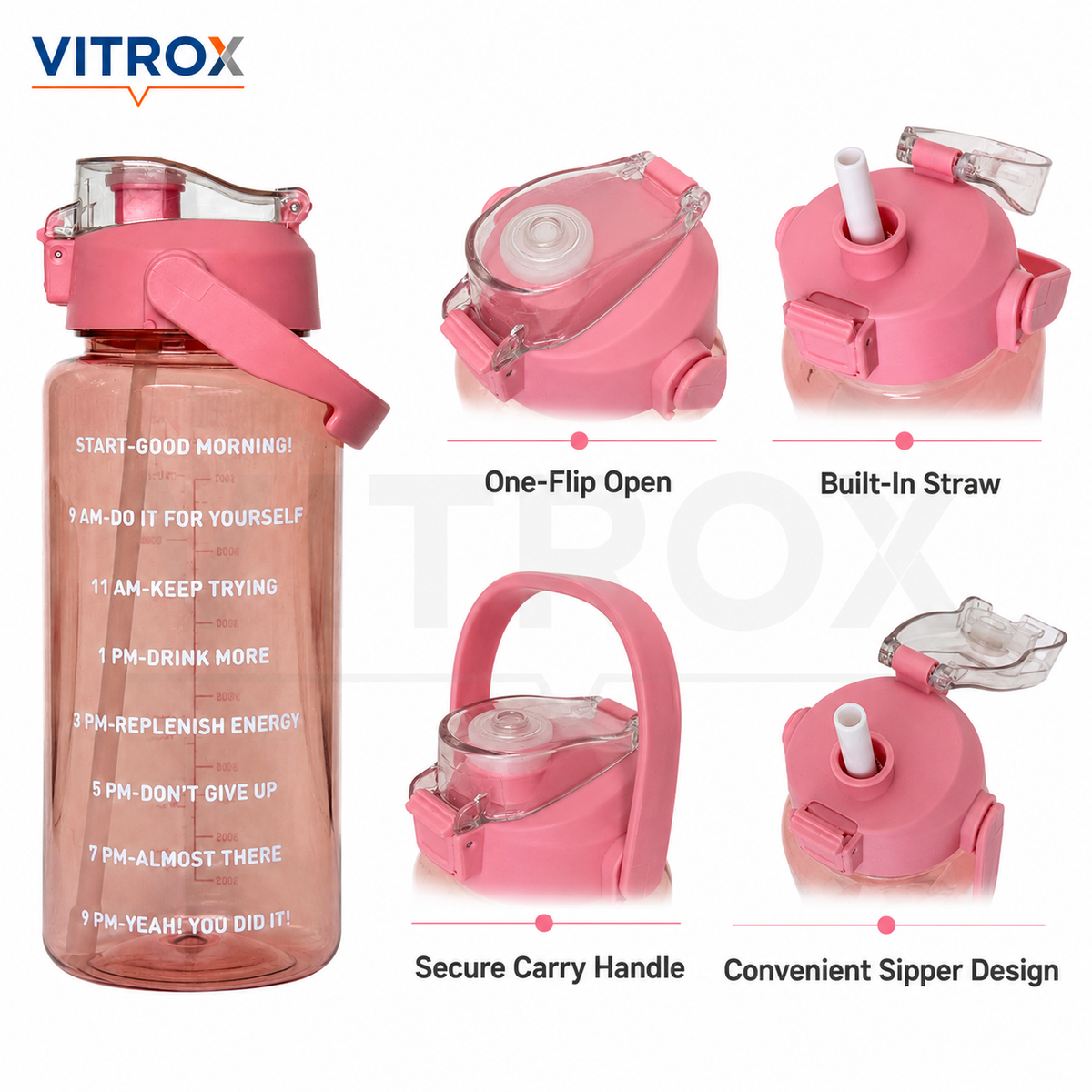 2L Motivational Sipper Water Bottle with Straw