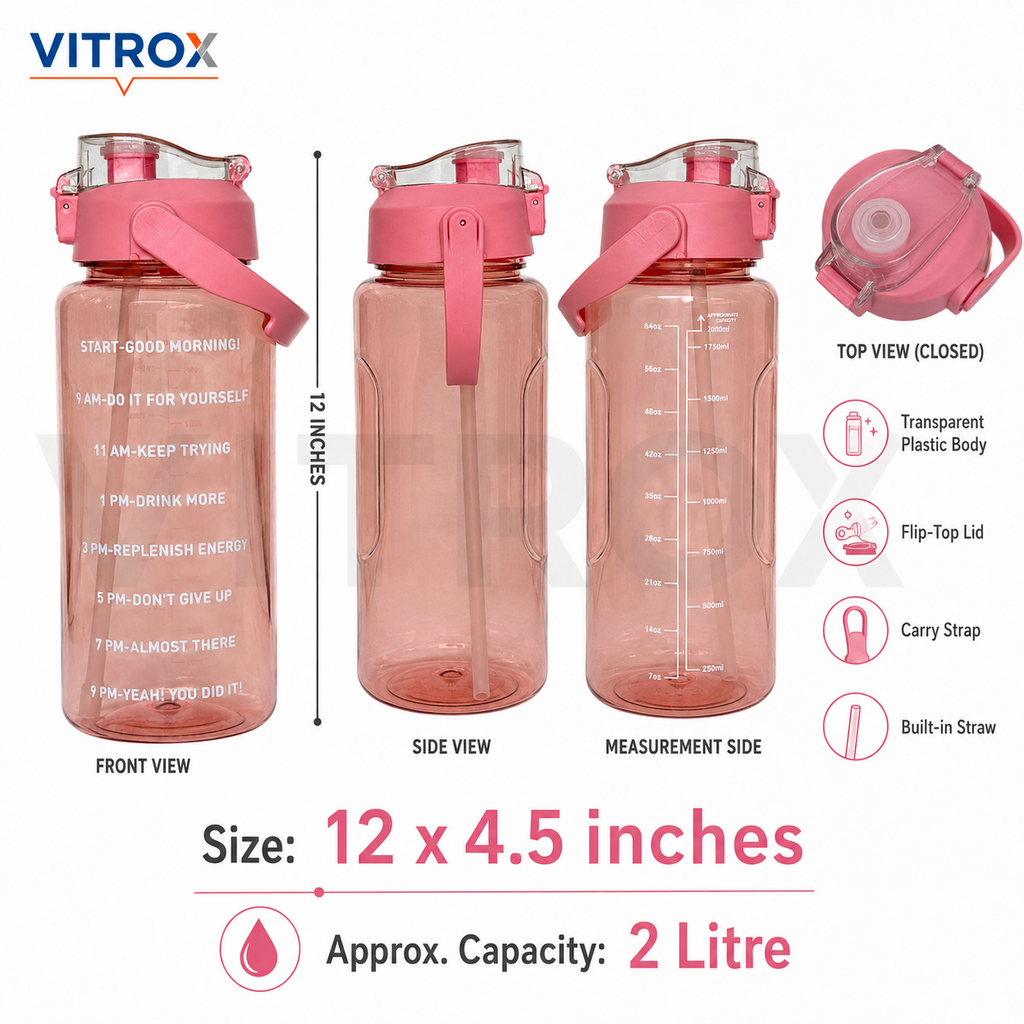 2L Motivational Sipper Water Bottle with Straw