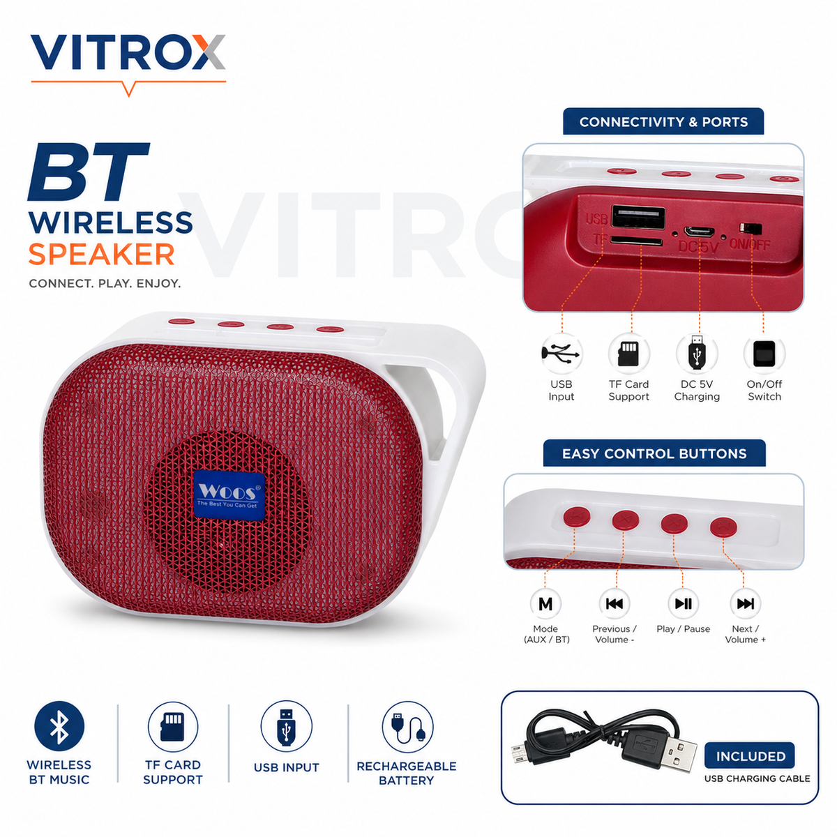 Portable BT Wireless Speaker with LED Colourful Light