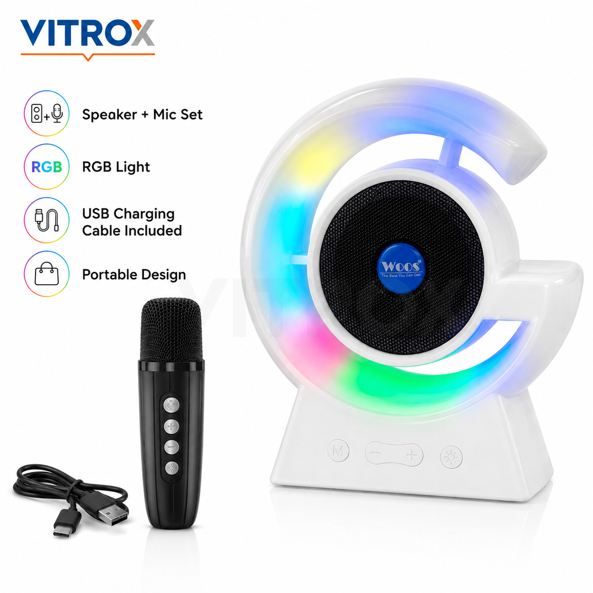 Portable BT Wireless Karaoke Speaker with RGB LED Lights