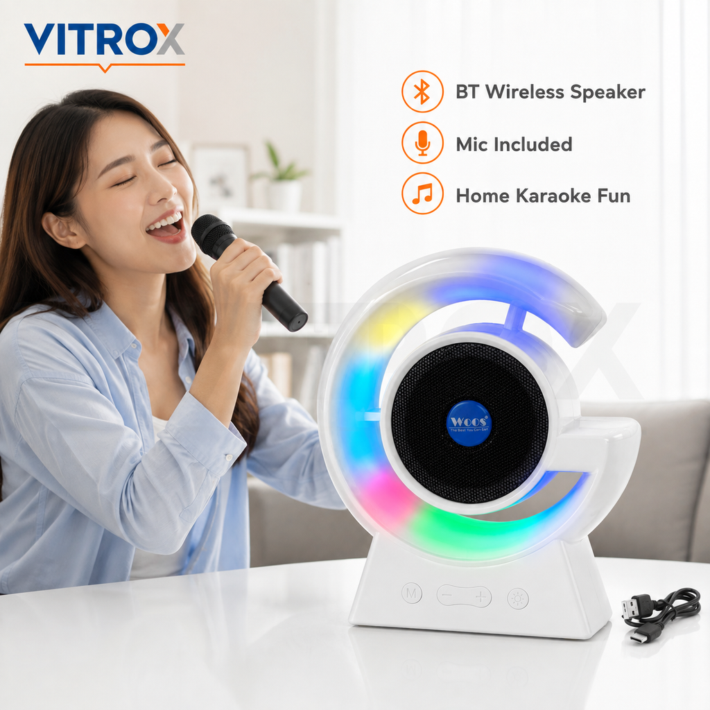 Portable BT Wireless Karaoke Speaker with RGB LED Lights