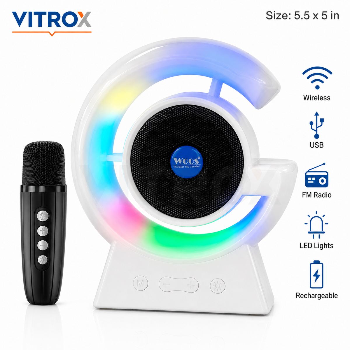 Portable BT Wireless Karaoke Speaker with RGB LED Lights