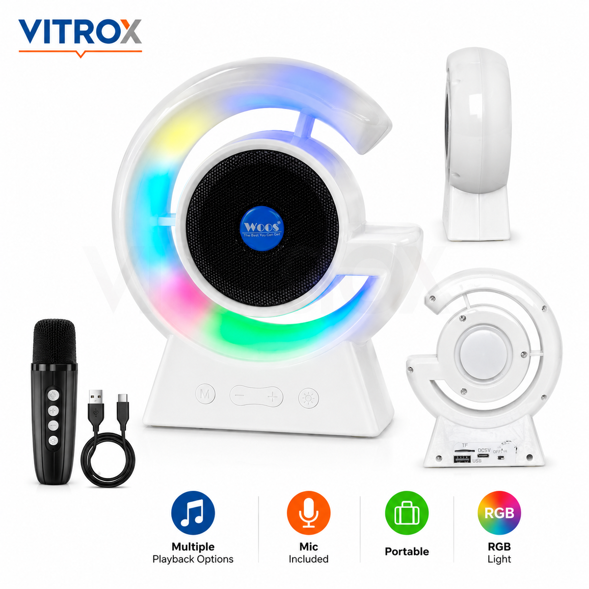 Portable BT Wireless Karaoke Speaker with RGB LED Lights