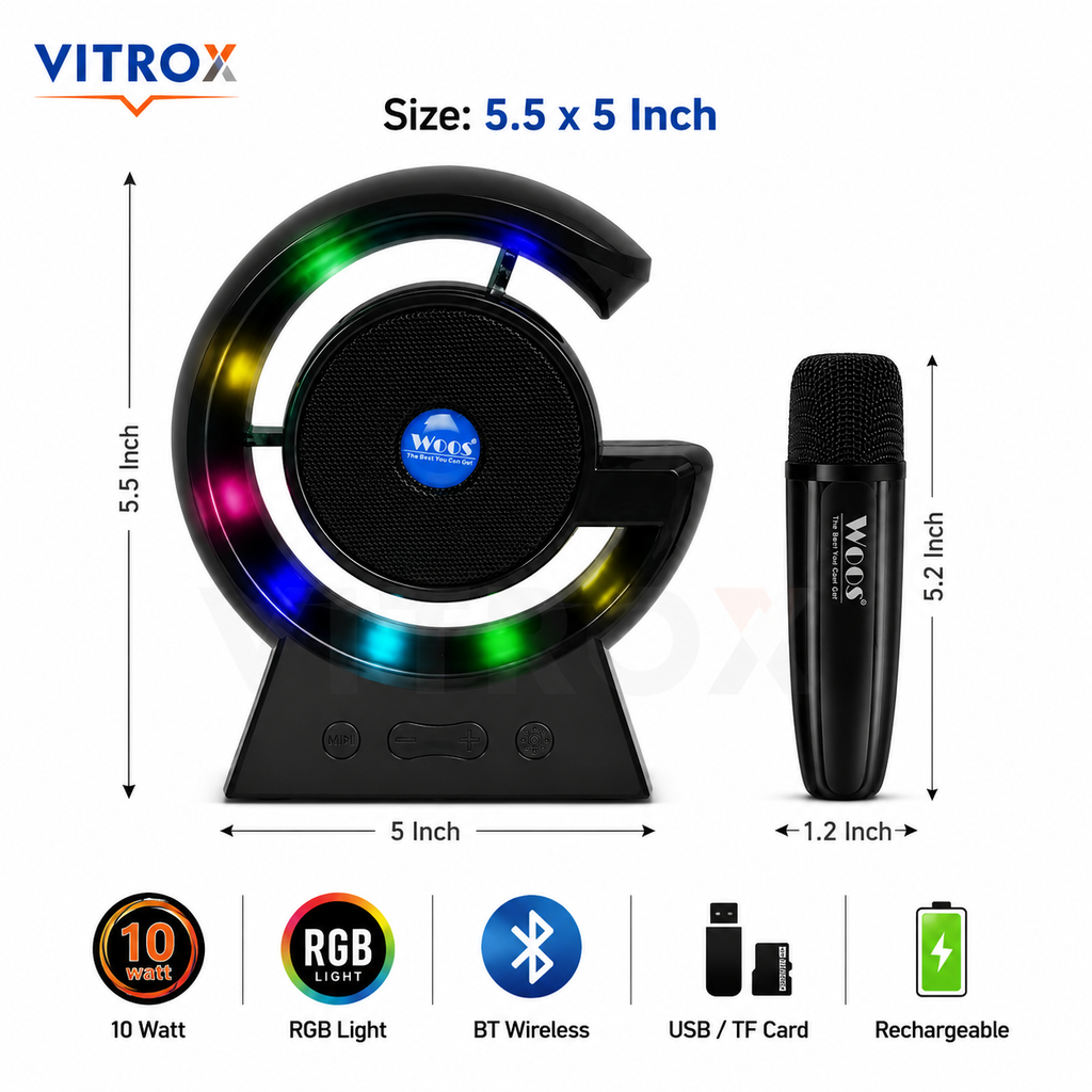Portable BT Wireless Karaoke Speaker with RGB LED Lights