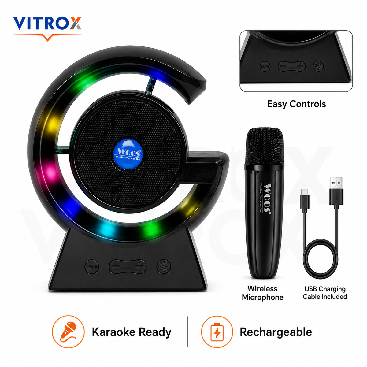 Portable BT Wireless Karaoke Speaker with RGB LED Lights