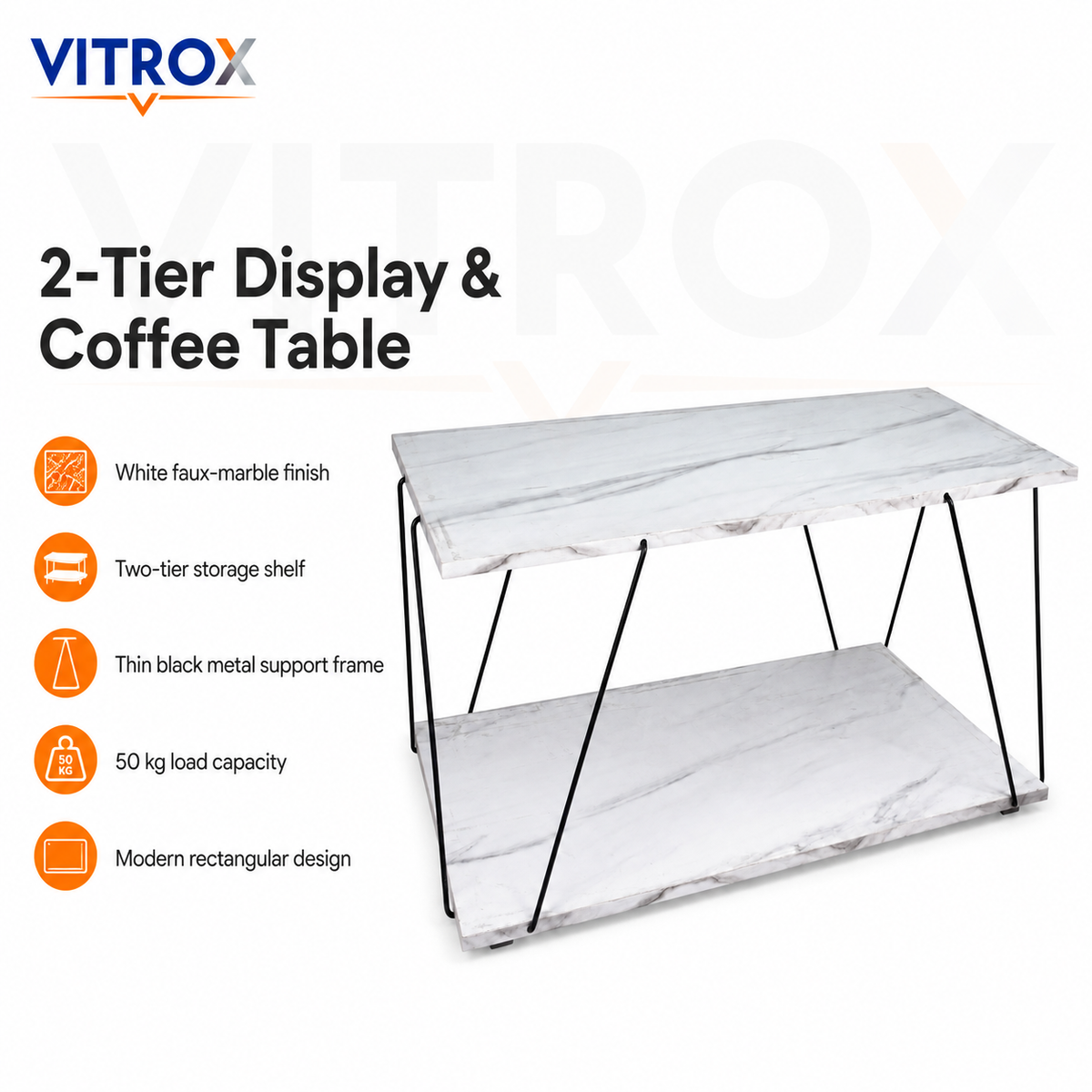 2-Tier Faux Marble Display & Coffee Table with Metal Wire Frame