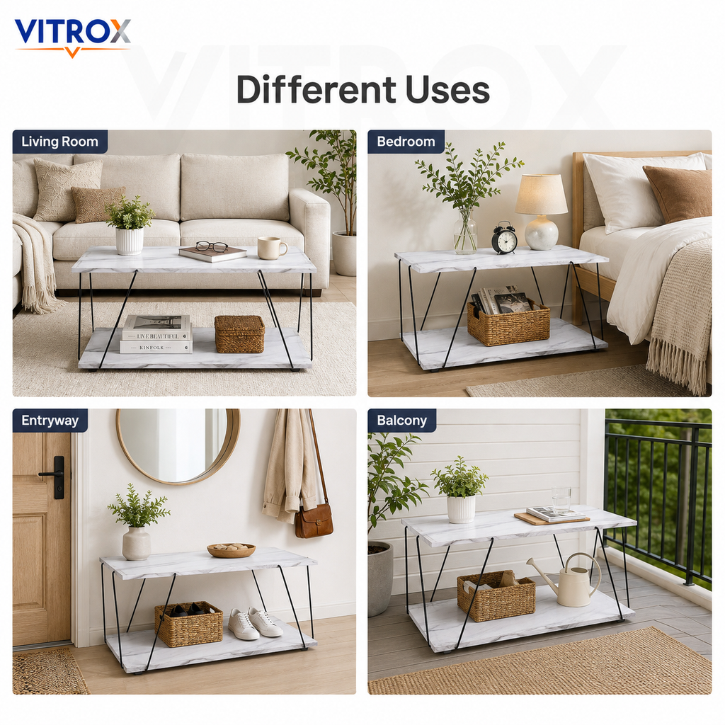 2-Tier Faux Marble Display & Coffee Table with Metal Wire Frame