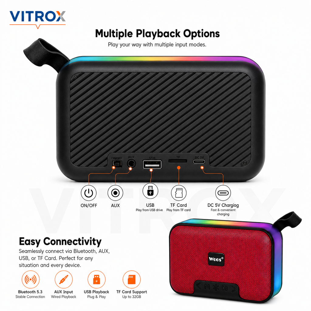 Portable BT Wireless Speaker with RGB Lighting