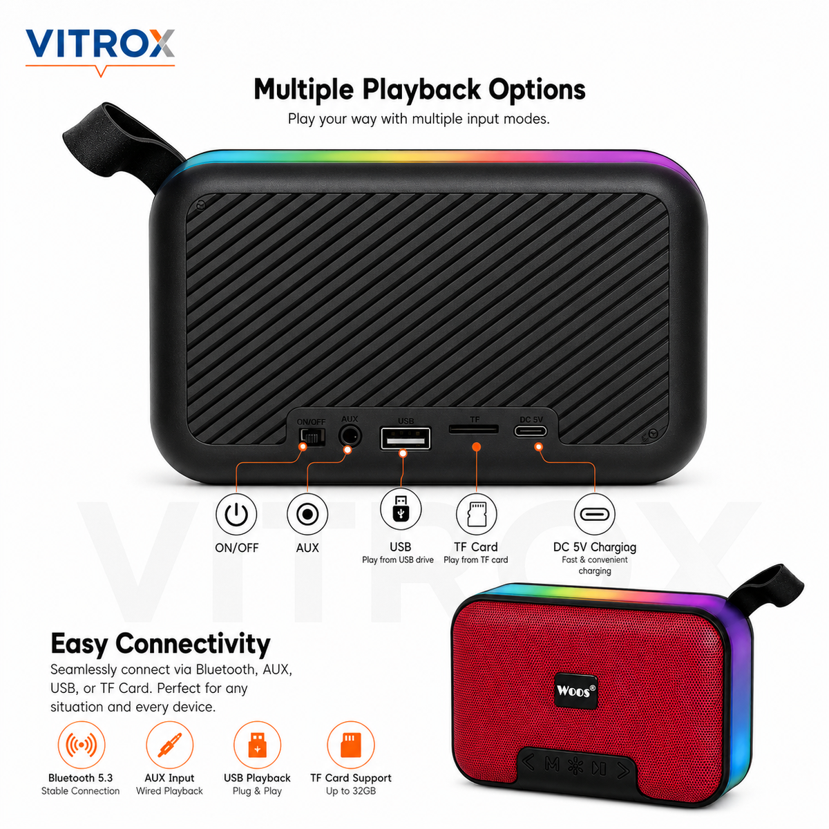 Portable BT Wireless Speaker with RGB Lighting
