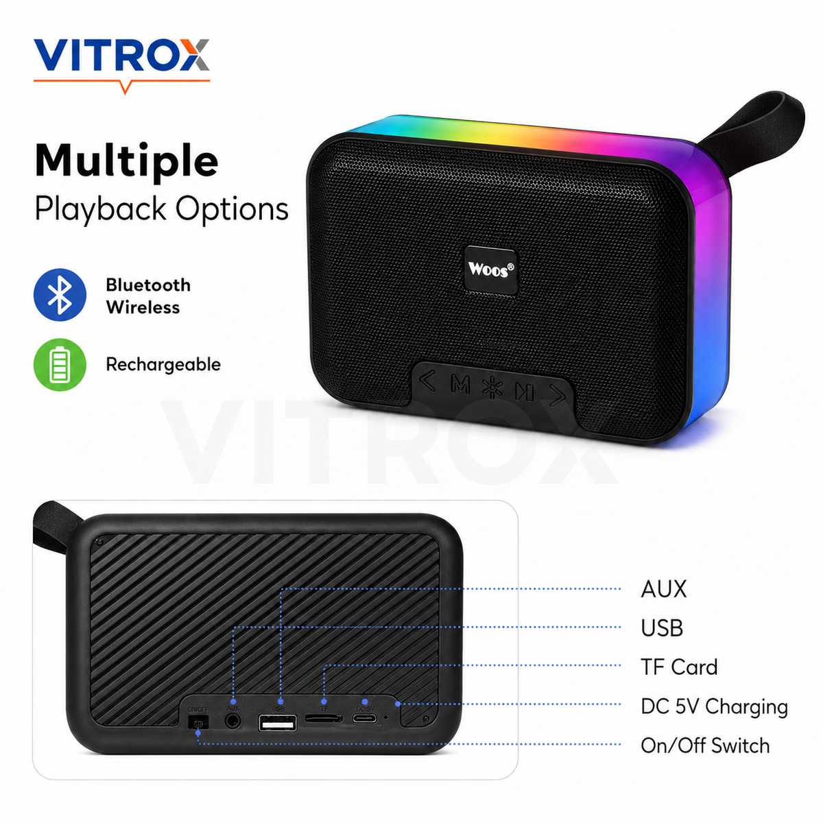 Portable BT Wireless Speaker with RGB Lighting