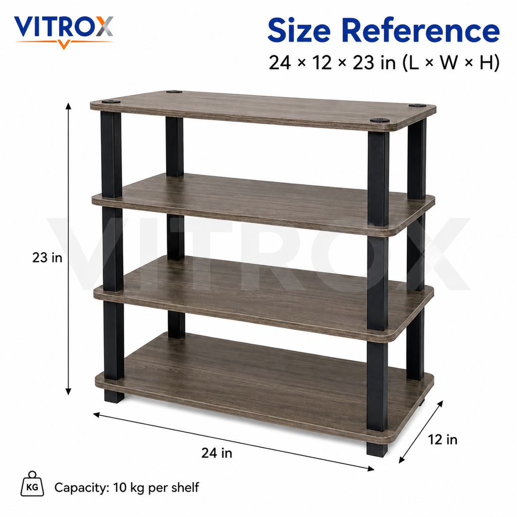 4-Tier Storage Shelf Organizer with Brown Wood Finish