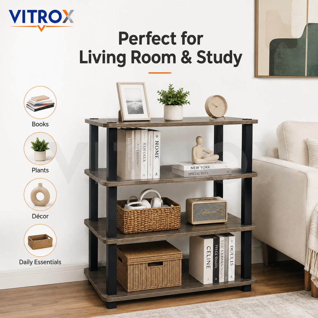4-Tier Storage Shelf Organizer with Brown Wood Finish