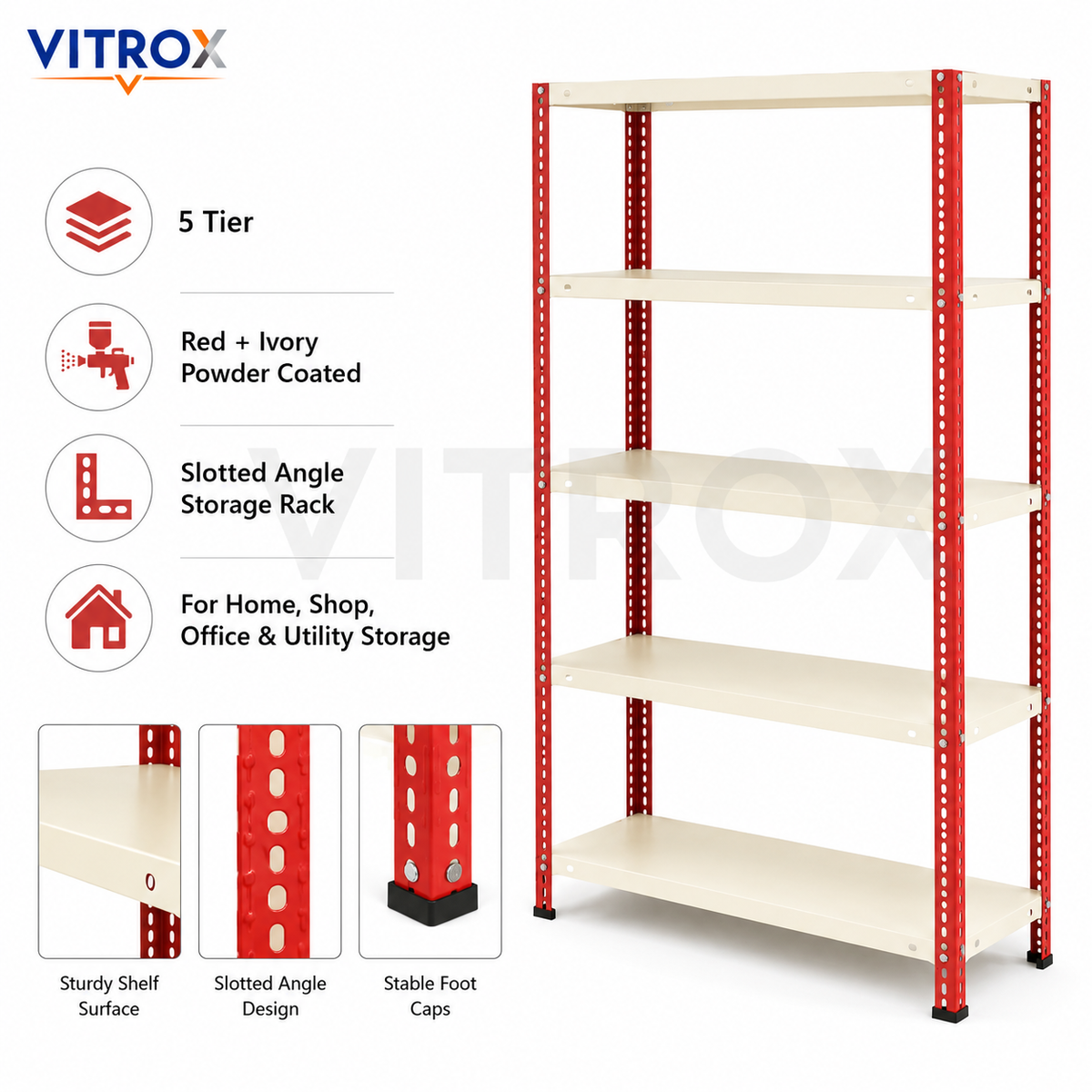 VITROX Slotted Angle Storage Rack 5 Tier – Powder Coated