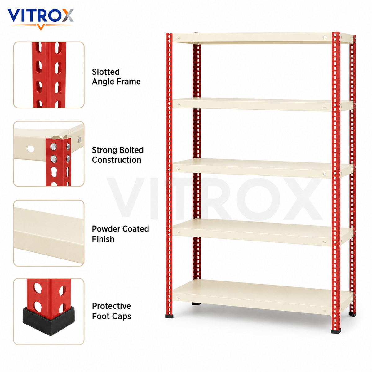 VITROX Slotted Angle Storage Rack 5 Tier – Powder Coated