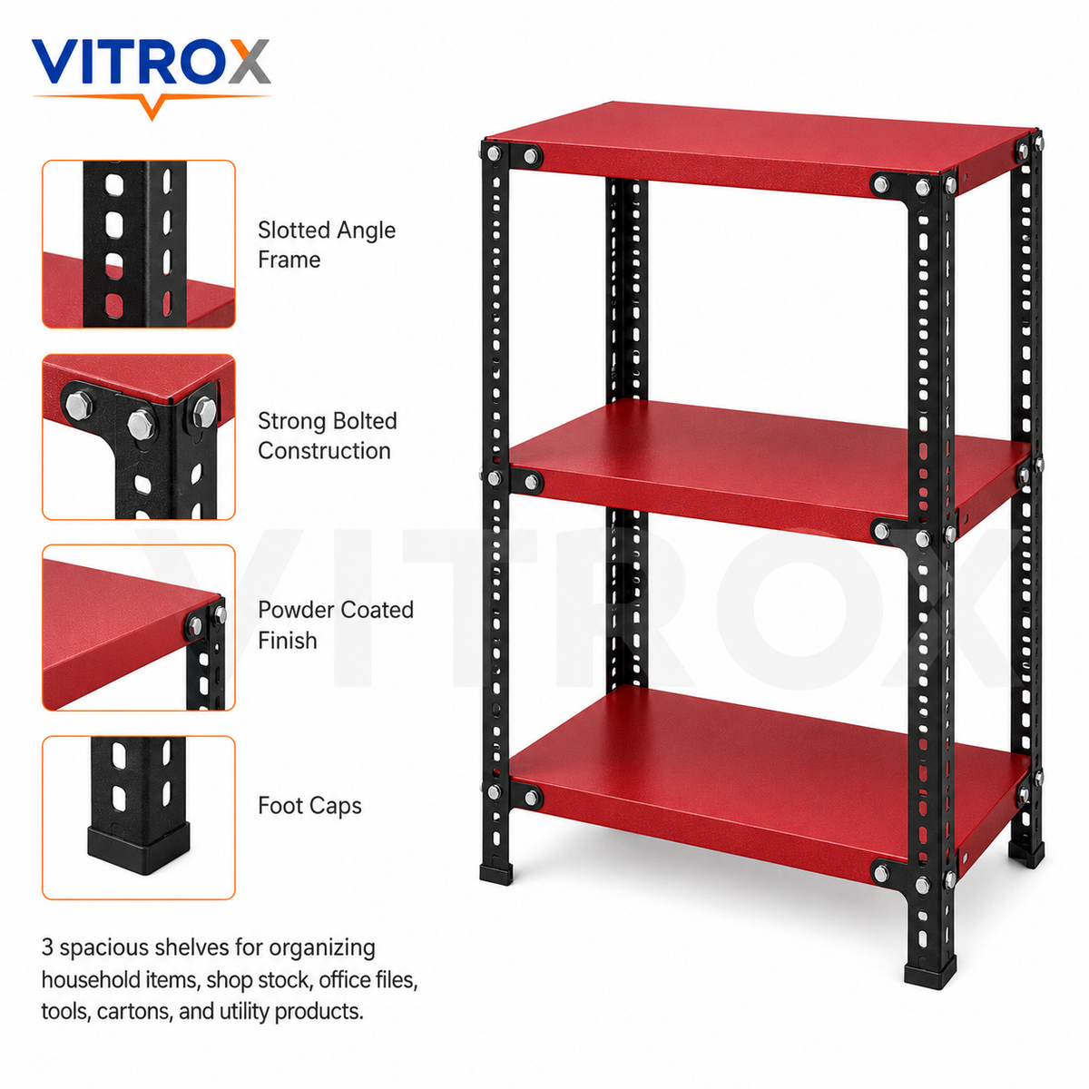 VITROX Slotted Angle Storage Rack 3 Tier – Powder Coated