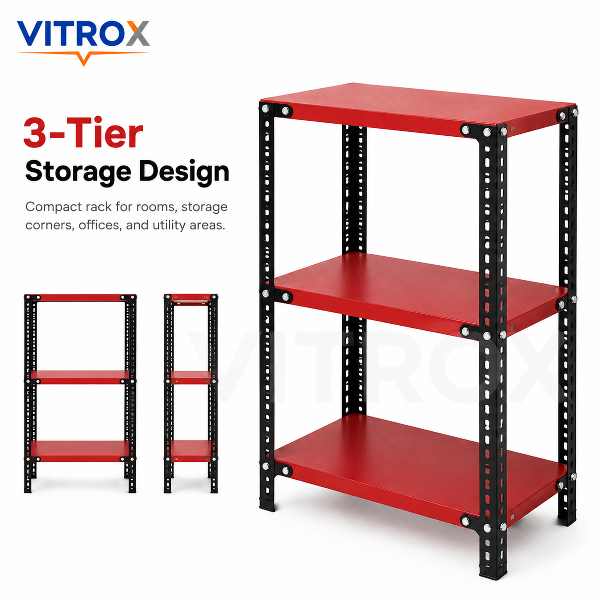VITROX Slotted Angle Storage Rack 3 Tier – Powder Coated