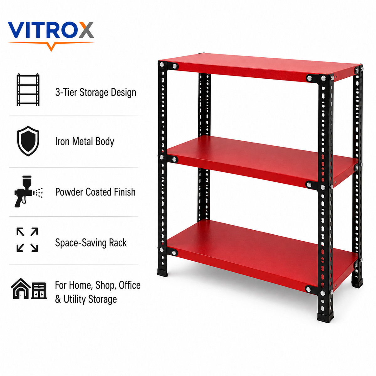 VITROX Slotted Angle Storage Rack 3 Tier – Powder Coated