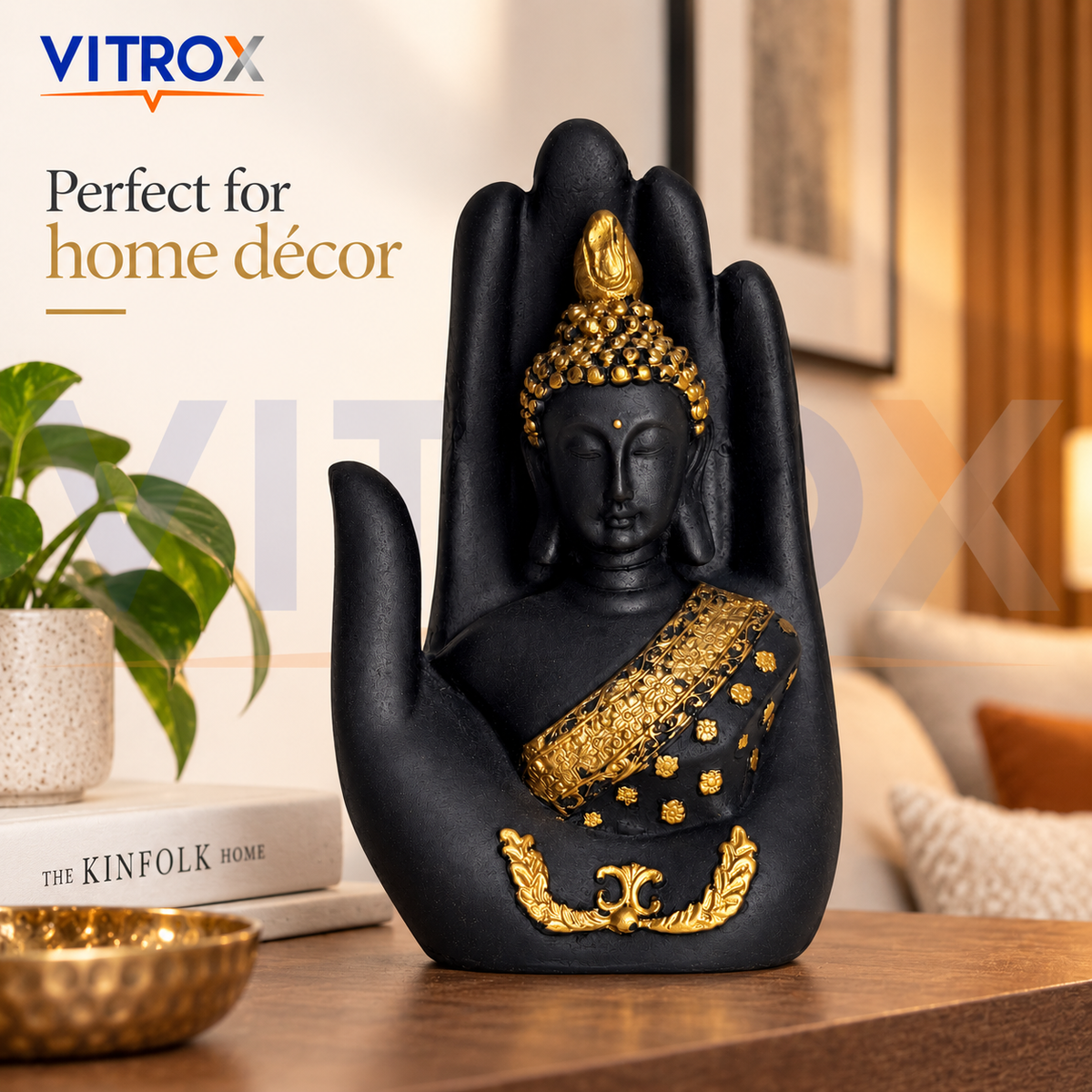 Polyresin Palm Buddha Showpiece