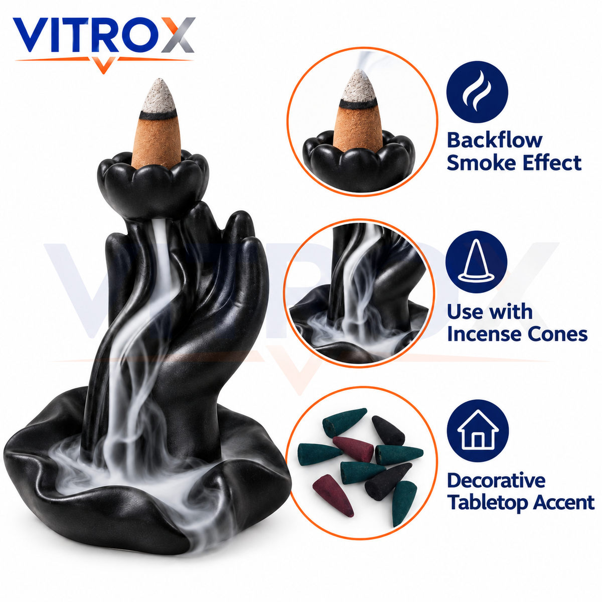 Hand-Shaped Backflow Incense Burner with Waterfall Smoke Effect