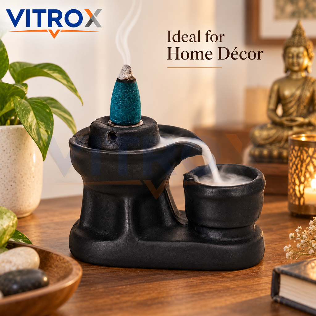 Compact Backflow Incense Burner with Smoke Waterfall Bowl