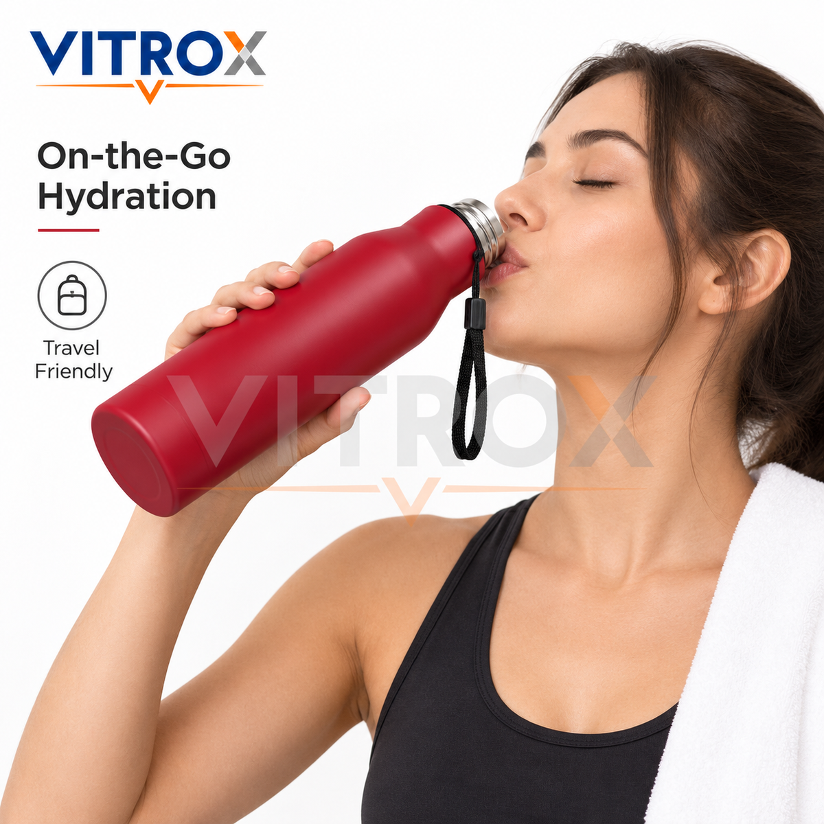 1000ml Stainless Steel Water Bottle with Wrist Strap