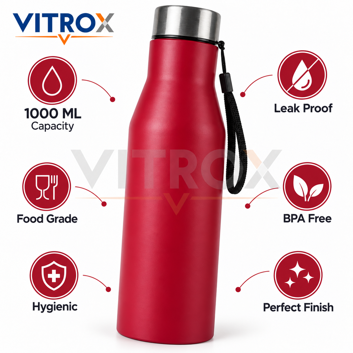 1000ml Stainless Steel Water Bottle with Wrist Strap