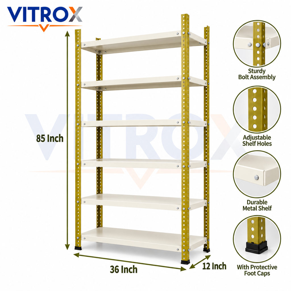 VITROX Slotted Angle Storage Rack (85 x 36 x 12 Inch) 6 Tier