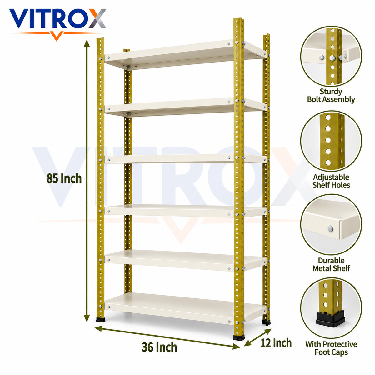 VITROX Slotted Angle Storage Rack (85 x 36 x 12 Inch) 6 Tier